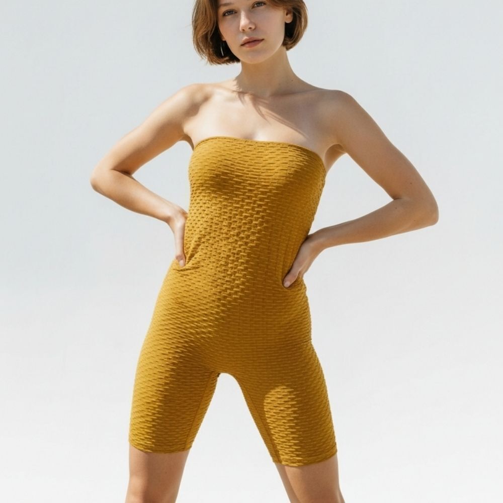 Derek Heart Mustard Gold Strapless Romper sz M